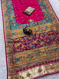Arresting Dark Pink Pashmina Saree With Winsome Blouse Piece