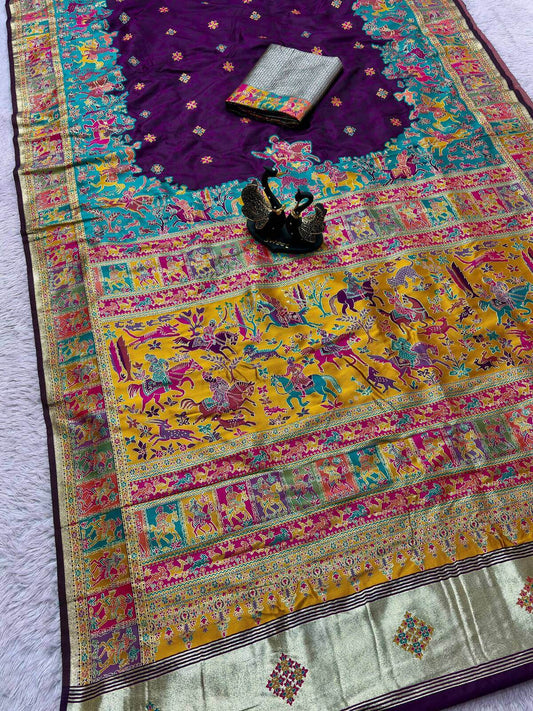 Smart Purple Pashmina Saree With Groovy Blouse Piece