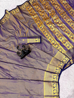Innovative Blue Pure Banarasi Silk Saree With Desiring Blouse Piece
