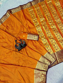 Precious Mustard Pure Banarasi Silk Saree With Enticing Blouse Piece