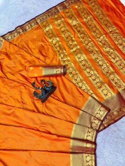 Nebula Orange Pure Banarasi Silk Saree With Profuse Blouse Piece