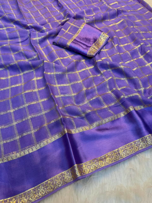 Lissome Lavender Banarasi Viscose Silk Saree With Imaginative Blouse Piece
