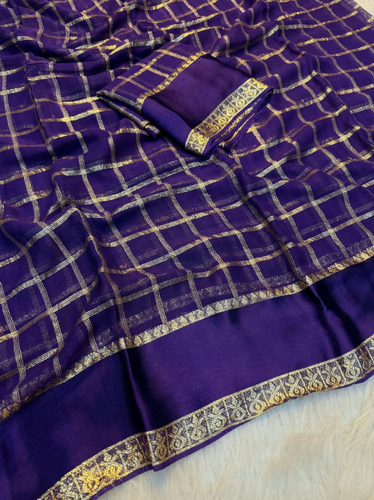 Cynosure Navy Blue Banarasi Viscose Silk Saree With Bucolic Blouse Piece