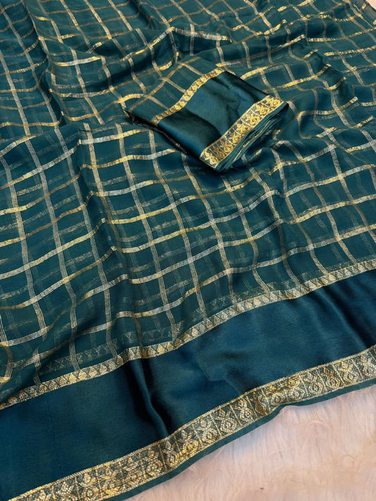Sophisticated Rama Banarasi Viscose Silk Saree With Felicitous Blouse Piece