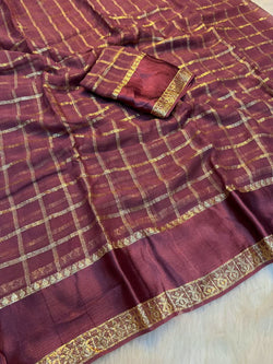 Trendy Wine Banarasi Viscose Silk Saree With Pretty Blouse Piece