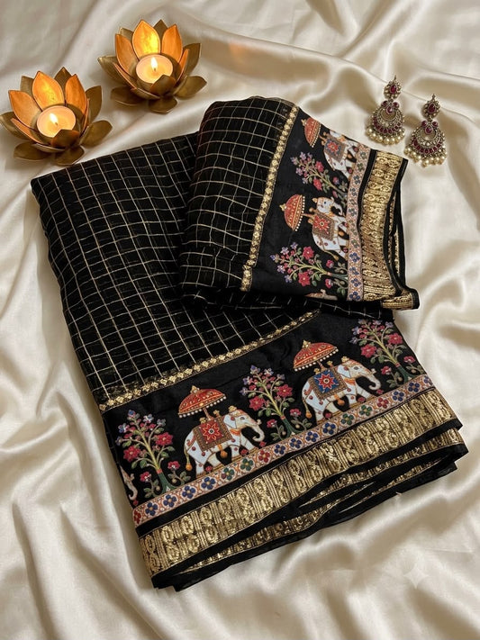Aplomb Black Banarasi Viscose Silk Saree With Impressive Blouse Piece