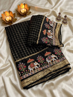 Aplomb Black Banarasi Viscose Silk Saree With Impressive Blouse Piece