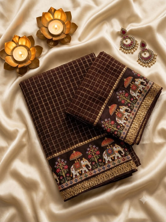 Ravishing Brown Banarasi Viscose Silk Saree With Forbearance Blouse Piece
