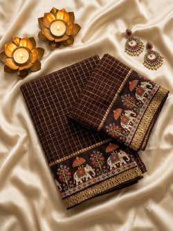 Ravishing Brown Banarasi Viscose Silk Saree With Forbearance Blouse Piece