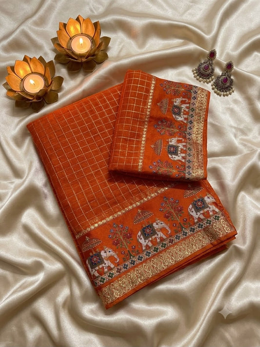 Wonderful Orange Banarasi Viscose Silk Saree With Engrossing Blouse Piece
