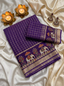 Desuetude Purple Banarasi Viscose Silk Saree With Chatoyant Blouse Piece