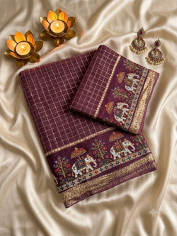 Marvellous Wine Banarasi Viscose Silk Saree With Flattering Blouse Piece