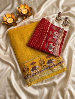 Energetic Yellow Banarasi Viscose Silk Saree With Exceptional Blouse Piece