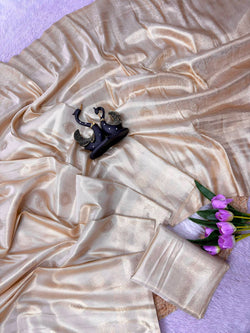 Tremendous Beige Banarasi Tissue Silk Saree With Gleaming Blouse Piece