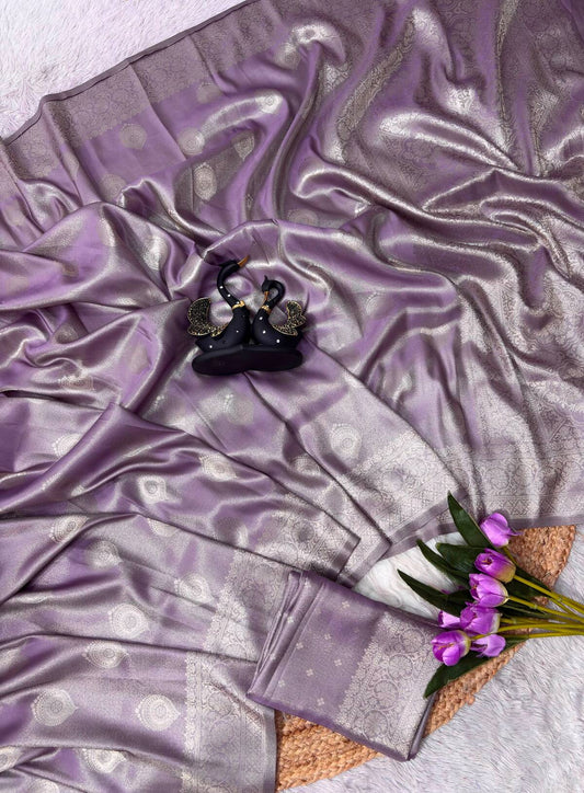 Alluring Lavender Banarasi Tissue Silk Saree With Conflate Blouse Piece