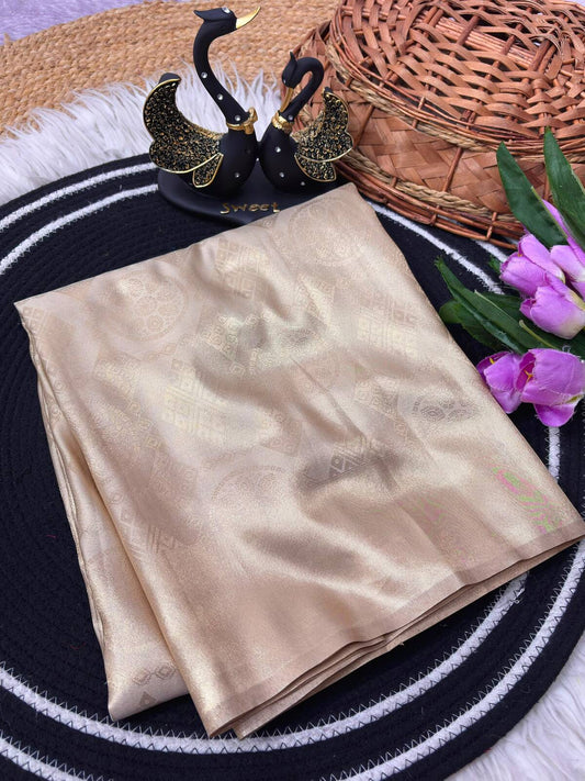 Grandiose Beige Banarasi Tissue Silk Saree With Serendipity Blouse Piece