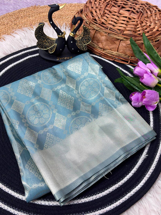 Rhapsody Firozi Banarasi Tissue Silk Saree With Opulent Blouse Piece