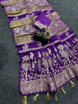 Inimitable Purple Khadi Georgette Banarasi Silk Saree With Posh Blouse Piece