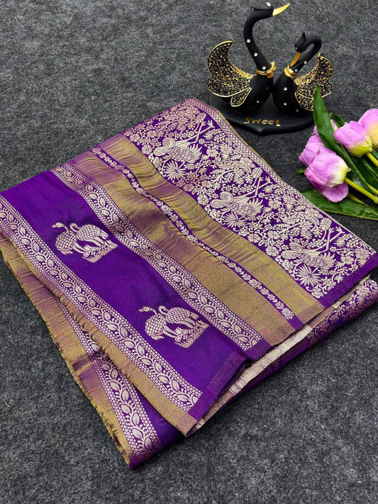 Inimitable Purple Khadi Georgette Banarasi Silk Saree With Posh Blouse Piece
