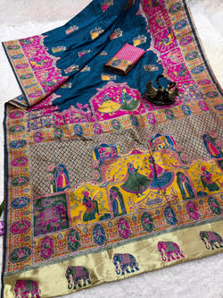 Quixotic Navy Blue Pashmina Saree With Incredible Blouse Piece