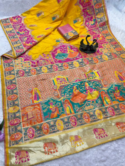 Adorable Yellow Pashmina Saree With Luminous Blouse Piece