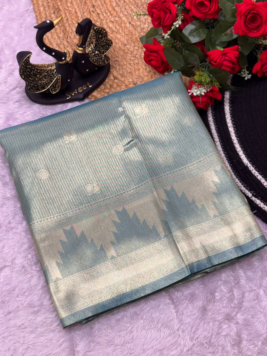 Amiable Sky Banarasi Tissue Silk Saree With Conflate Blouse Piece