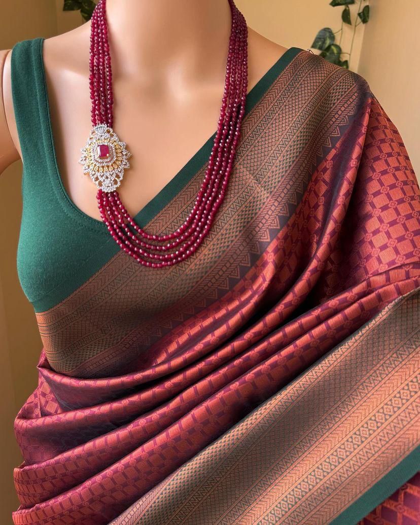 Ineffable Maroon Soft Silk Saree With Mellifluous Blouse Piece