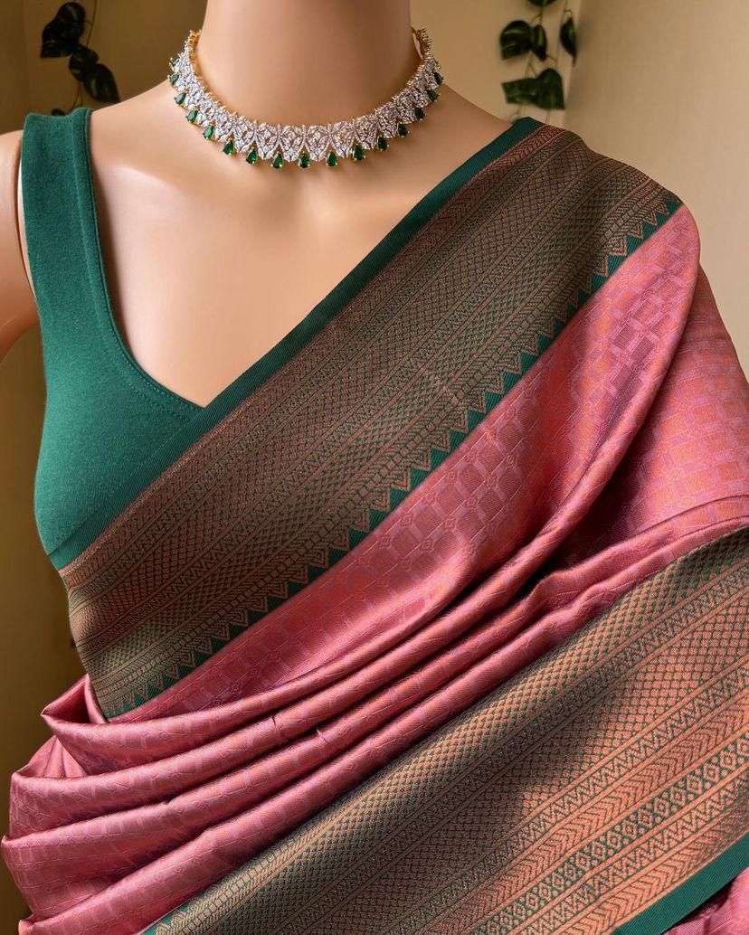 Rhapsody Pink Soft Silk Saree With Scrupulous Blouse Piece