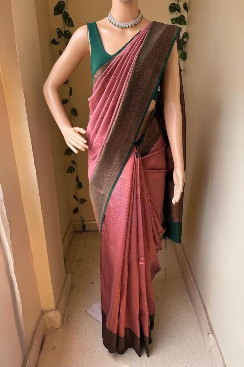 Rhapsody Pink Soft Silk Saree With Scrupulous Blouse Piece