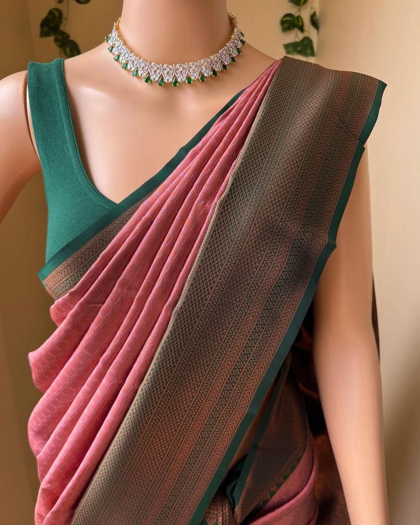 Rhapsody Pink Soft Silk Saree With Scrupulous Blouse Piece