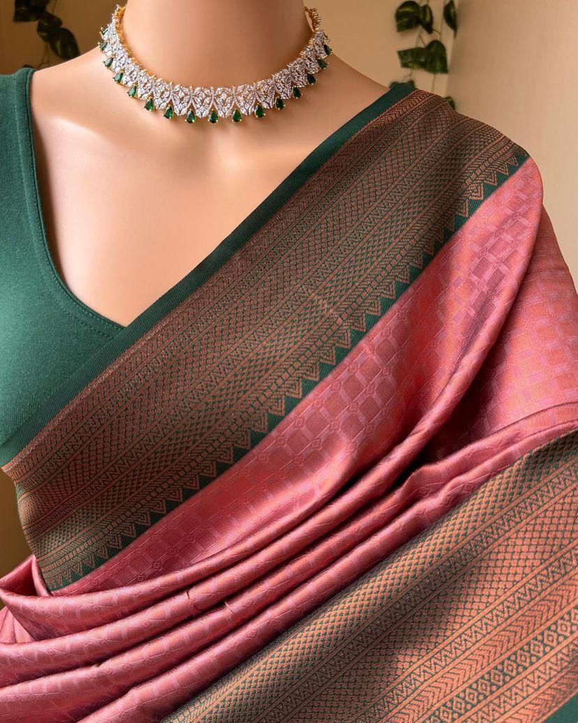 Rhapsody Pink Soft Silk Saree With Scrupulous Blouse Piece