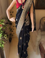 Scintillating Black Soft Silk Saree With Exquisite Blouse Piece