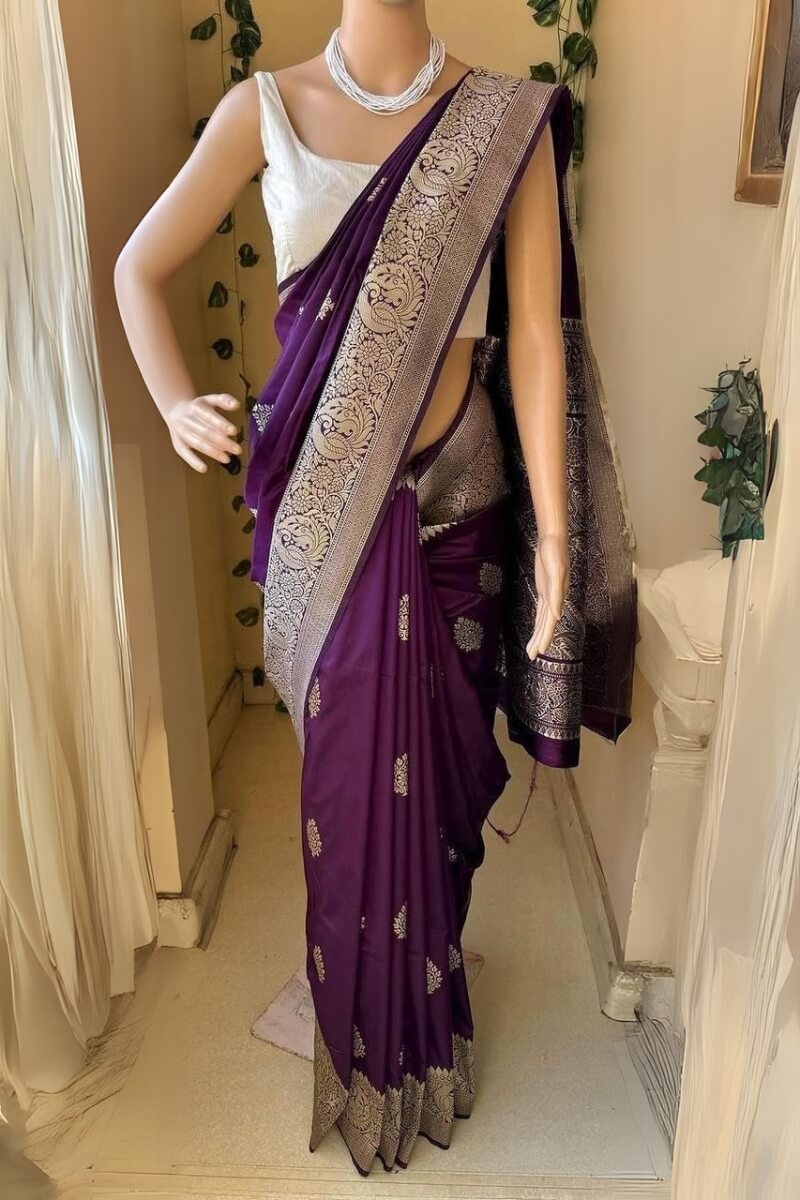 Nebula Purple Soft Silk Saree With Nectarous Blouse Piece