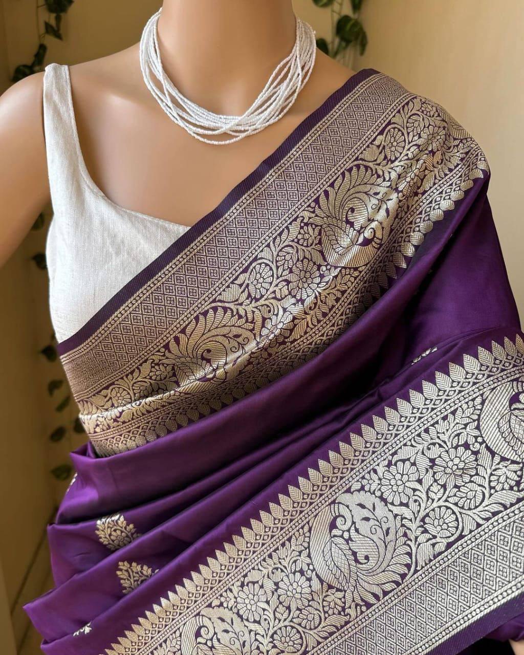 Nebula Purple Soft Silk Saree With Nectarous Blouse Piece