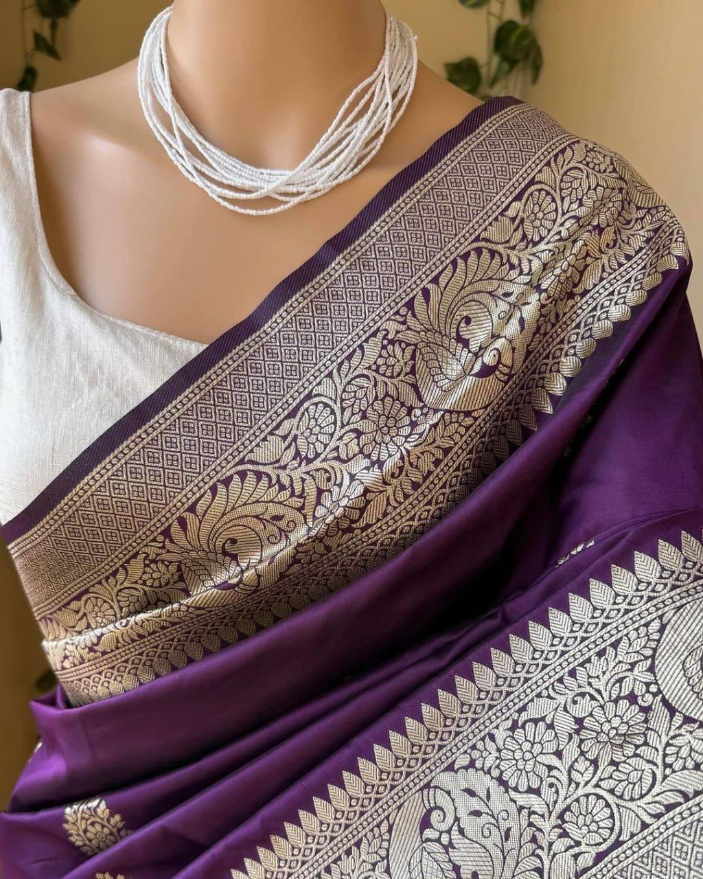 Nebula Purple Soft Silk Saree With Nectarous Blouse Piece