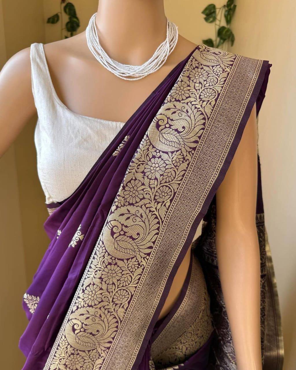 Nebula Purple Soft Silk Saree With Nectarous Blouse Piece