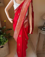 Seraphic Red Soft Silk Saree With Beguiling Blouse Piece