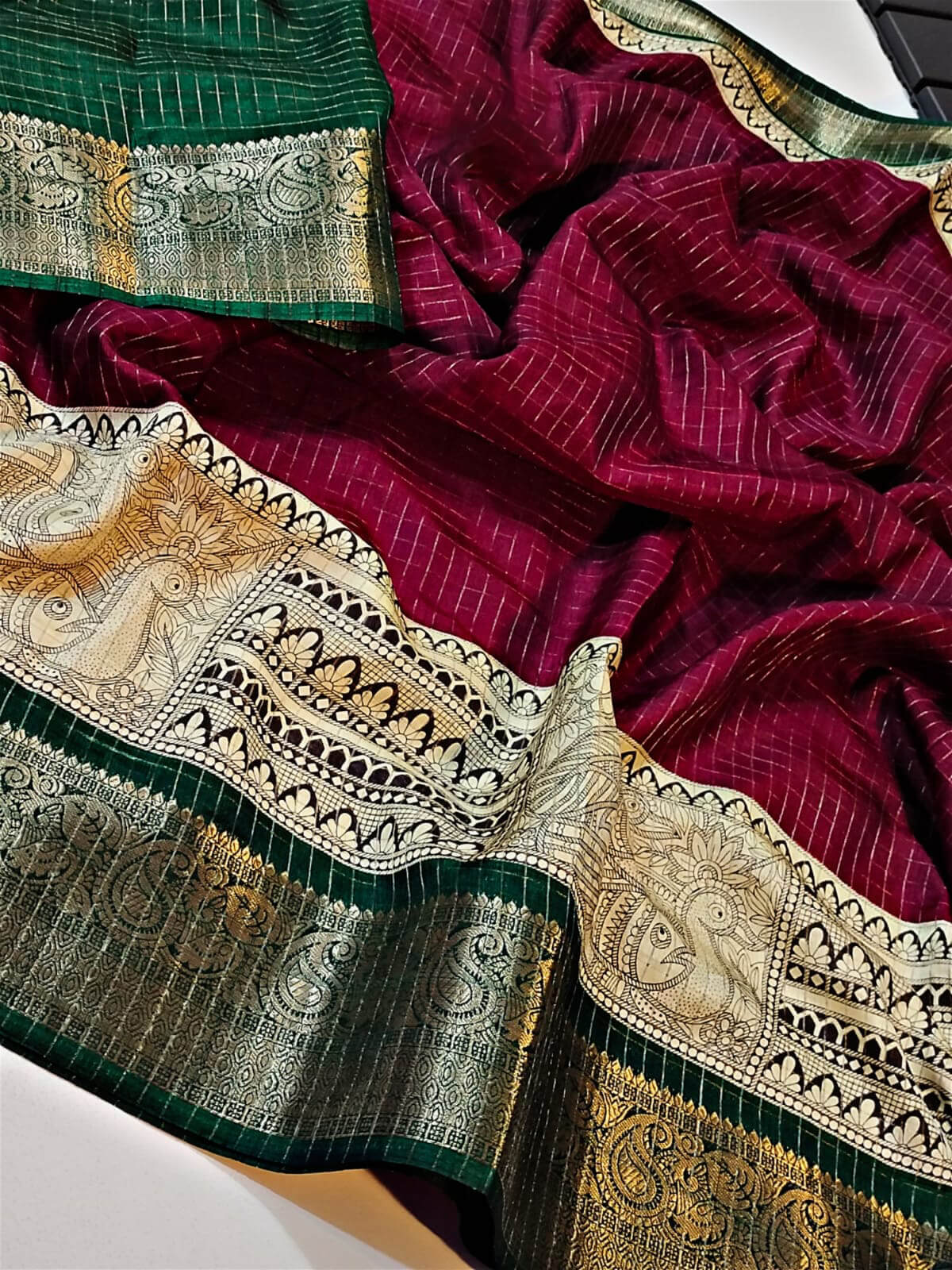 Gorgeous Wine Digital Printed Dola Silk Saree With Pulsating Blouse Piece