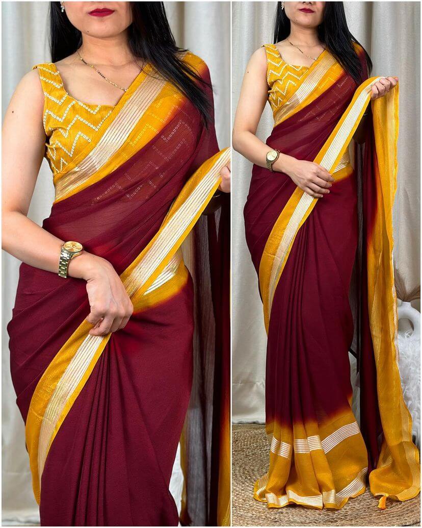 Precious Maroon Digital Printed Chiffon Saree With Transcendent Blouse Piece