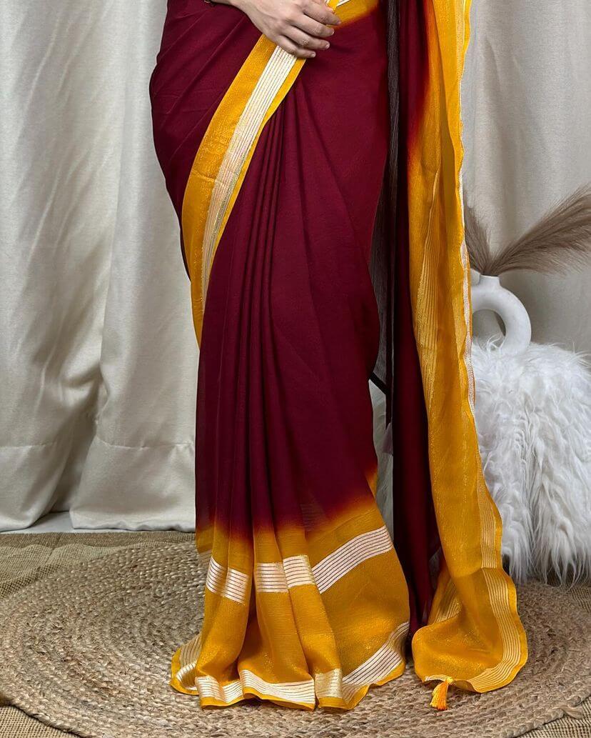 Precious Maroon Digital Printed Chiffon Saree With Transcendent Blouse Piece