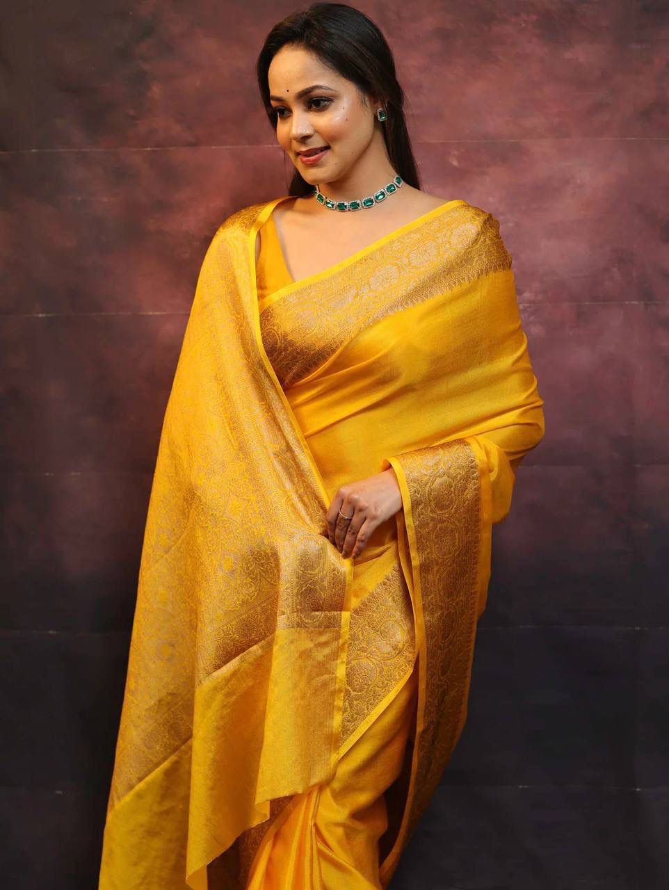 Delectable Yellow Soft Silk Saree With Serendipity Blouse Piece