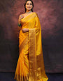 Delectable Yellow Soft Silk Saree With Serendipity Blouse Piece