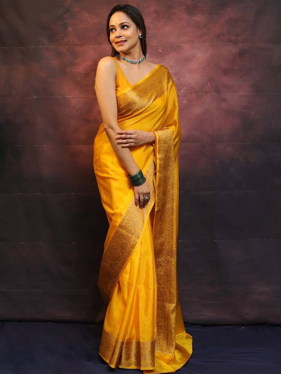 Delectable Yellow Soft Silk Saree With Serendipity Blouse Piece