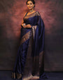 Moiety Navy Blue Soft Silk Saree With Epiphany Blouse Piece