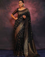 Glittering Black Soft Silk Saree With Enigmatic Blouse Piece