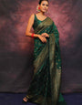 Vibrant Dark Green Soft Silk Saree With Opulent Blouse Piece