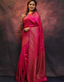 Glamorous Dark Pink Soft Silk Saree With Lustrous Blouse Piece