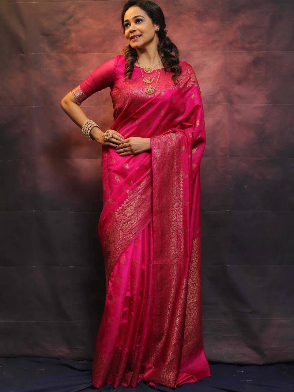 Glamorous Dark Pink Soft Silk Saree With Lustrous Blouse Piece