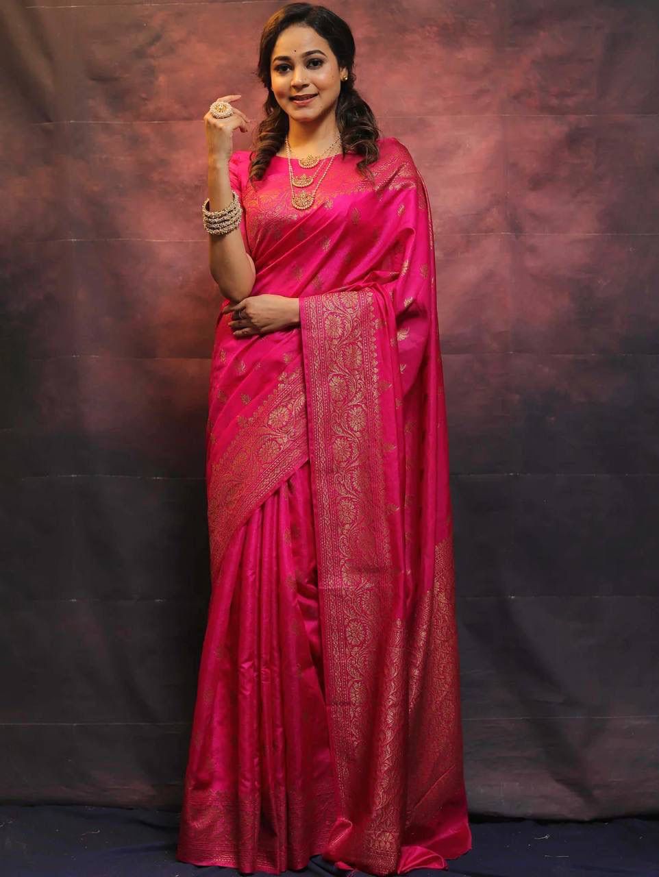 Glamorous Dark Pink Soft Silk Saree With Lustrous Blouse Piece