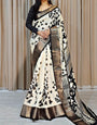 Incredible Off White Digital Printed Soft Silk Saree With Felicitous Blouse Piece